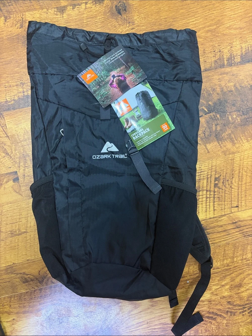 Ozark Trail Black Ripstop Daypack with Mesh Pockets